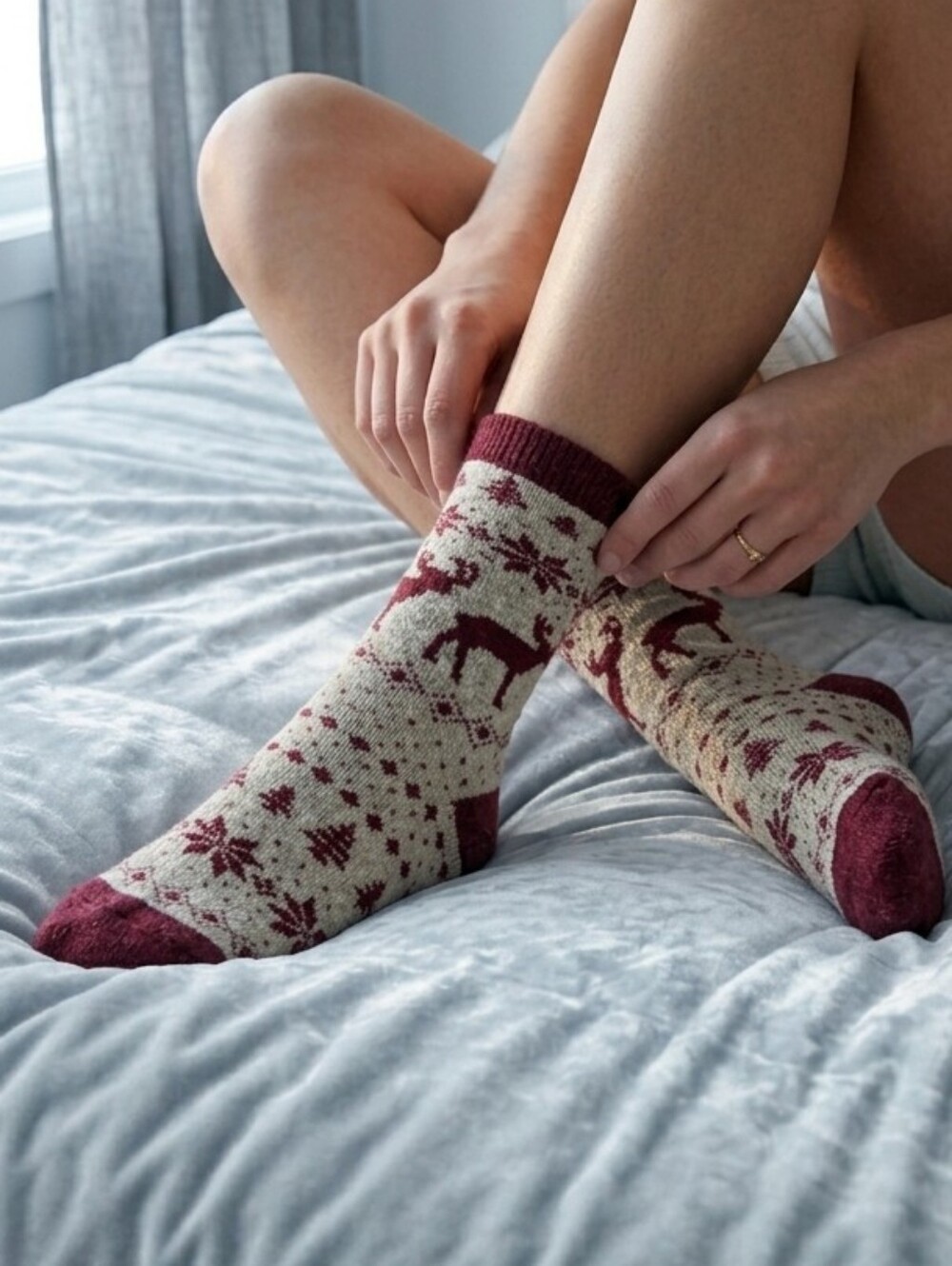 Cozy Thick Winter Festive Holiday Deer Snowflake Ankle Boot Socks